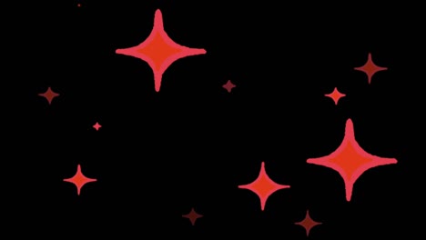 animation red stars shape sparkles on black background.