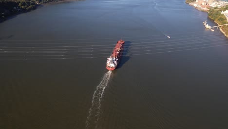 An-aerial-view-high-over-the-Hudson-River-in-upstate-NY-on-a-sunny-day