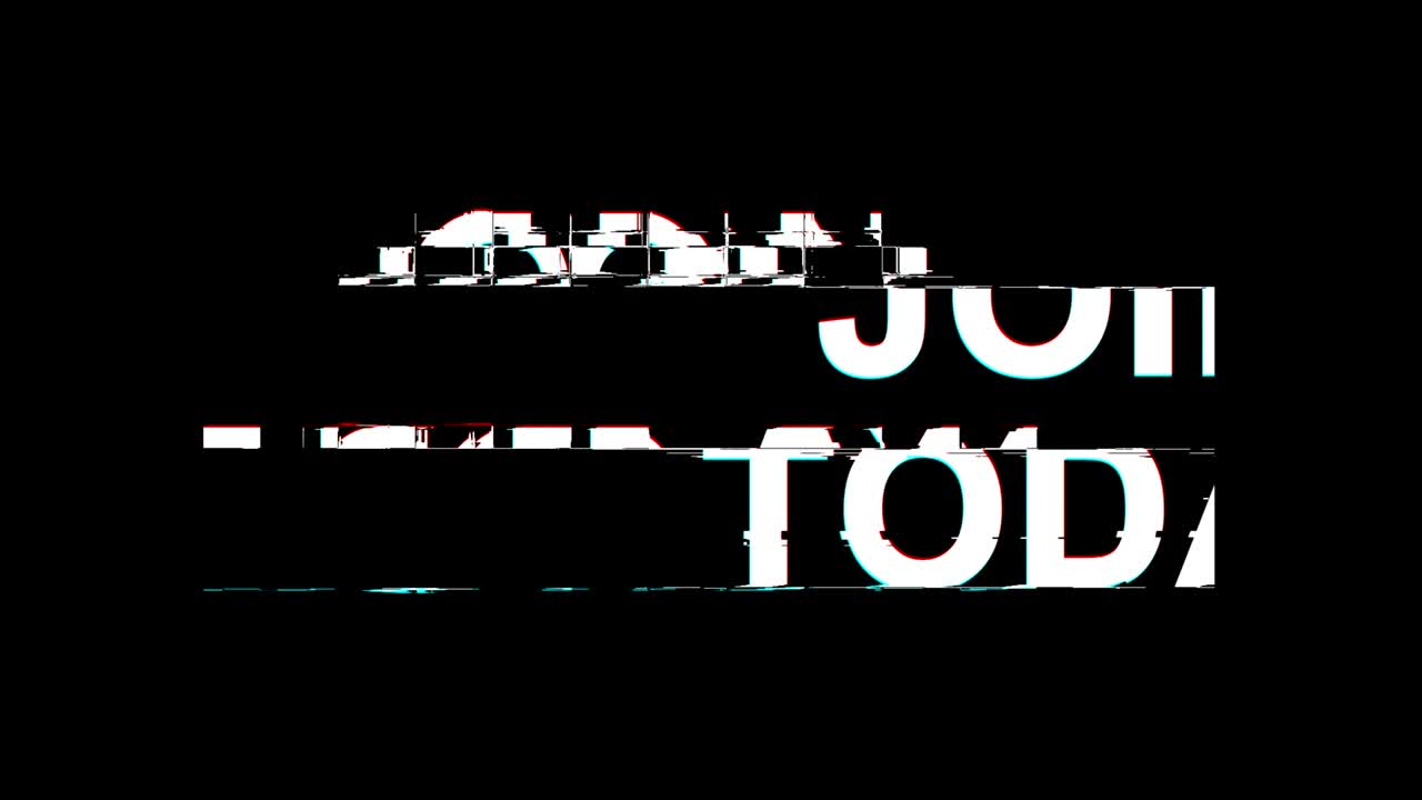 unirse hoy efecto glitch texto distorsión de televisión digital animación de bucle 4k
