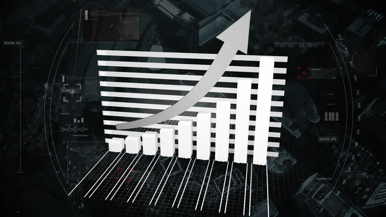 animación de estadísticas y procesamiento de datos sobre el paisaje urbano