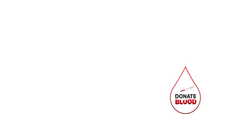 Animation-of-donate-blood-text-with-syringe-in-white-blood-droplet-logo,-on-white-background