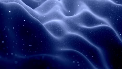 stylish festive black bg. fantastical abstract looped background, waves move on glossy surface like landscape made of liquid blue wax with sparkles. beautiful soft background with smooth animation 4k