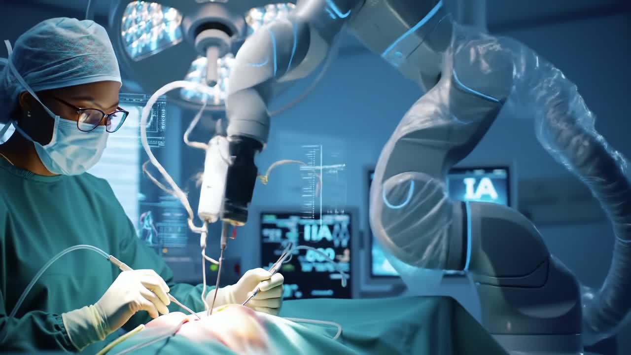 Advanced Robotics in Surgery: A Skilled Surgeon Collaborates with a Precision Robotic Assistant for Enhanced Surgical Outcomes in a Modern Operating Room