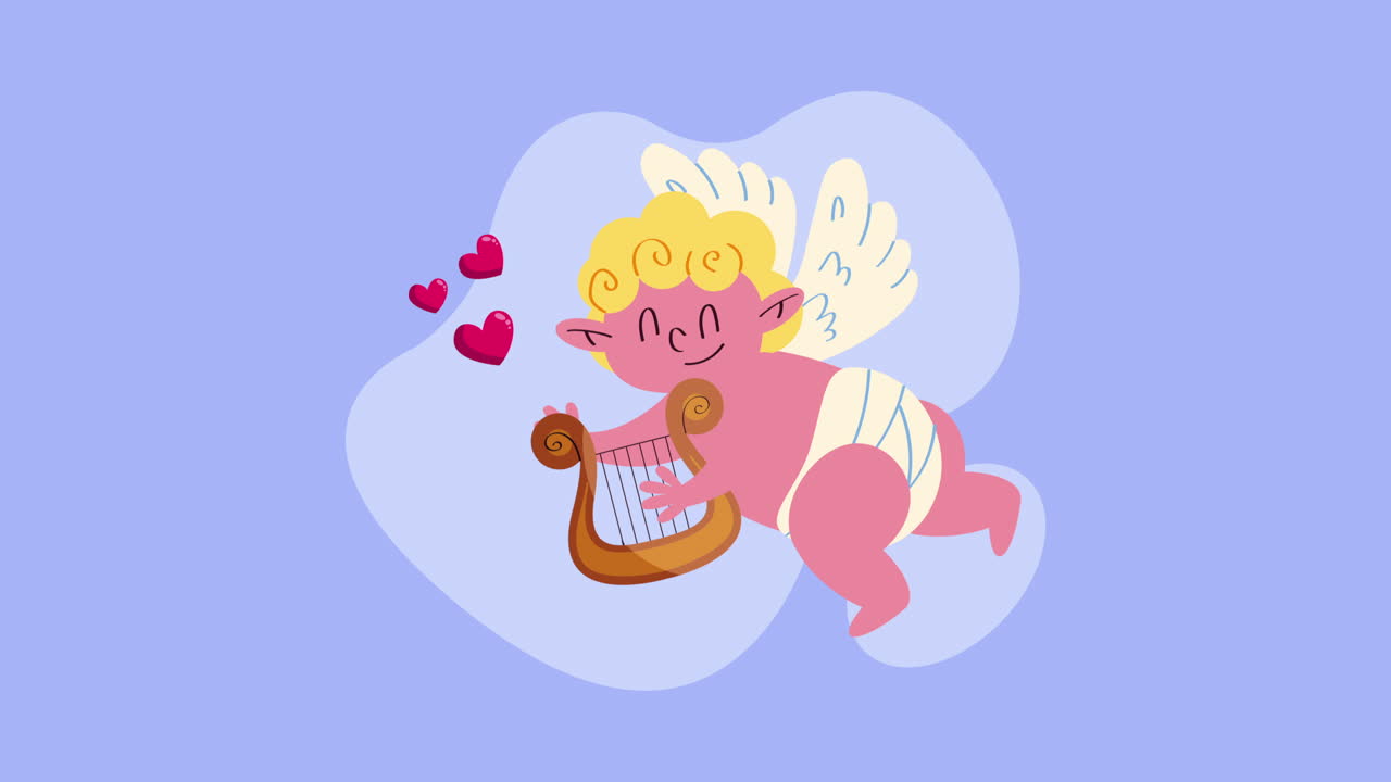 귀여운 쿠피돈이 하프를 연주하고