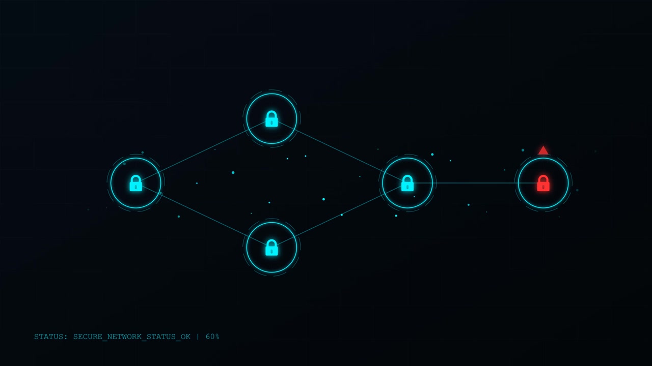 Interfaccia di sicurezza di rete digitale con icone a lucchetto luminose