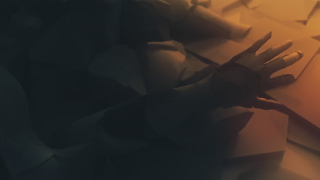 destroyed andorids on a junkyard in yellow light