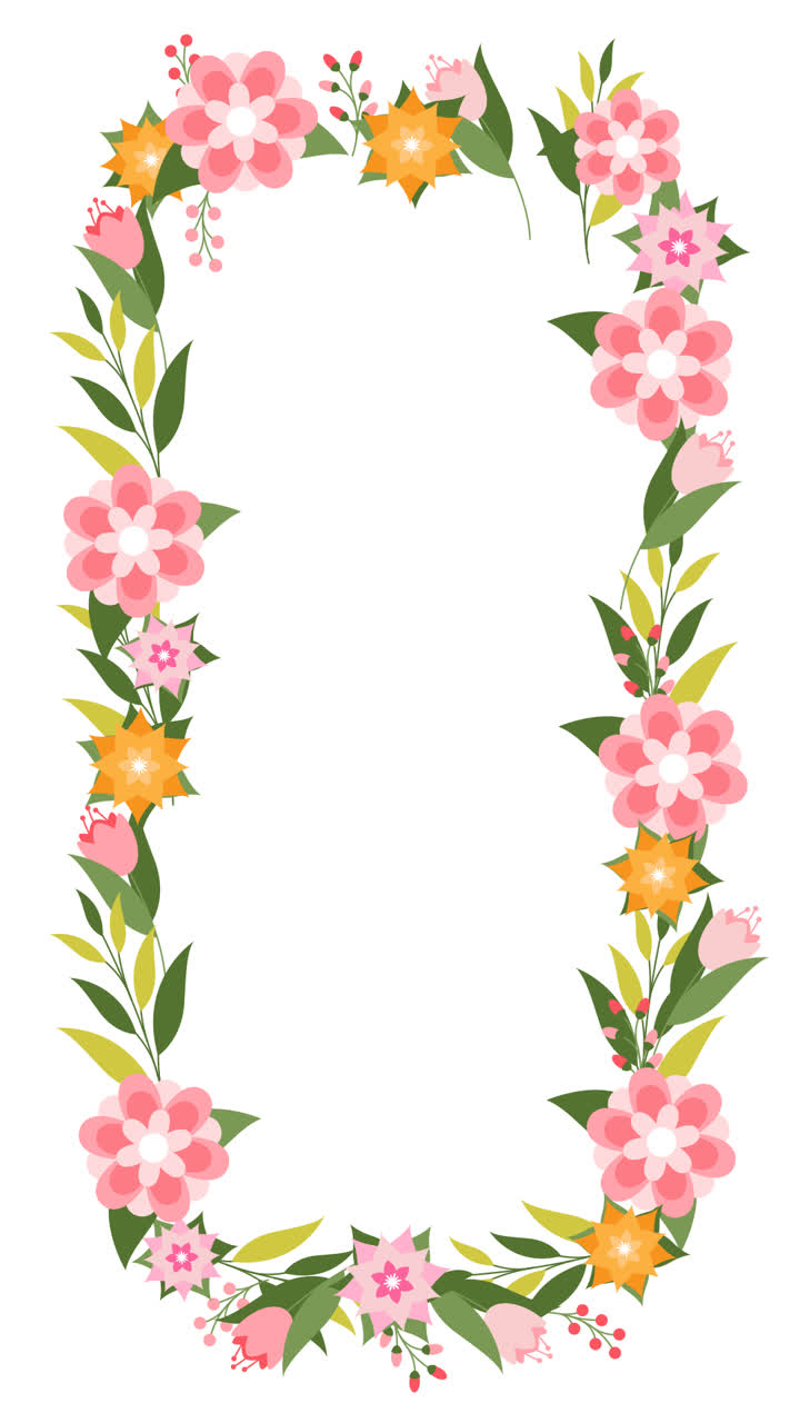 una animación de colorido marco floral con diseño plano