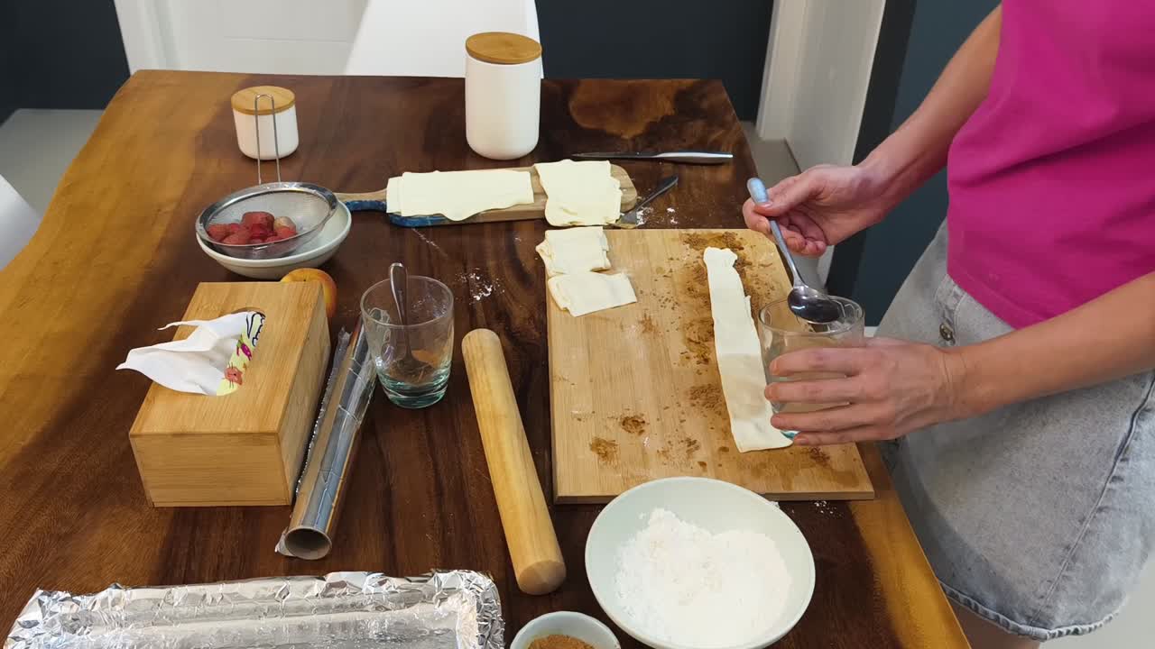 Making puff pastry dessert