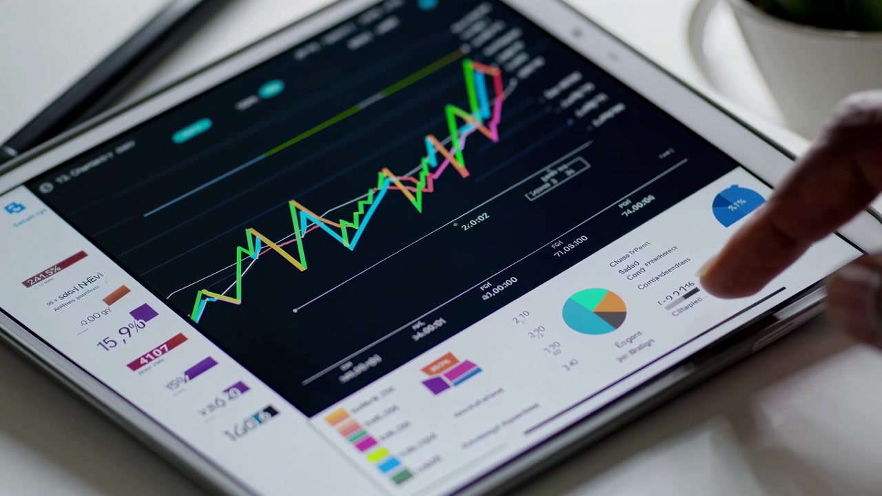 Person Analyzing Financial Data and Charts on a Digital Tablet