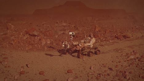 perseverance rover en la superficie de marte durante una tormenta de polvo