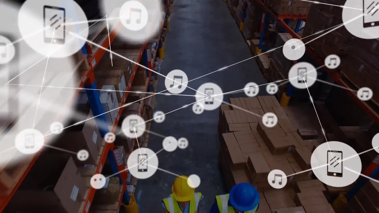 Animation of network of connections over diverse workers in warehouse