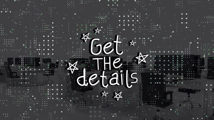 Animation of data processing and office over get the details text