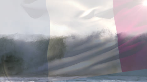 Animación-De-La-Bandera-De-Francia-Ondeando-Sobre-Las-Olas-En-El-Mar.