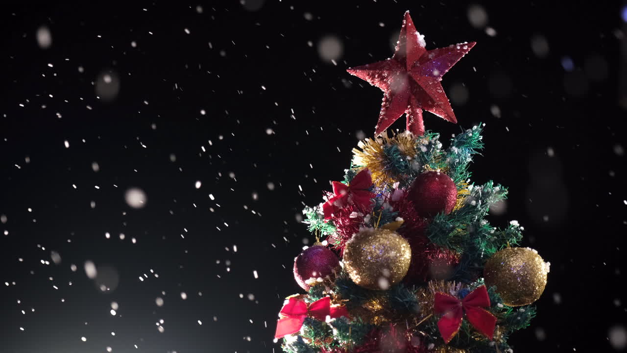 Christmas tree decoration under the snow in winter