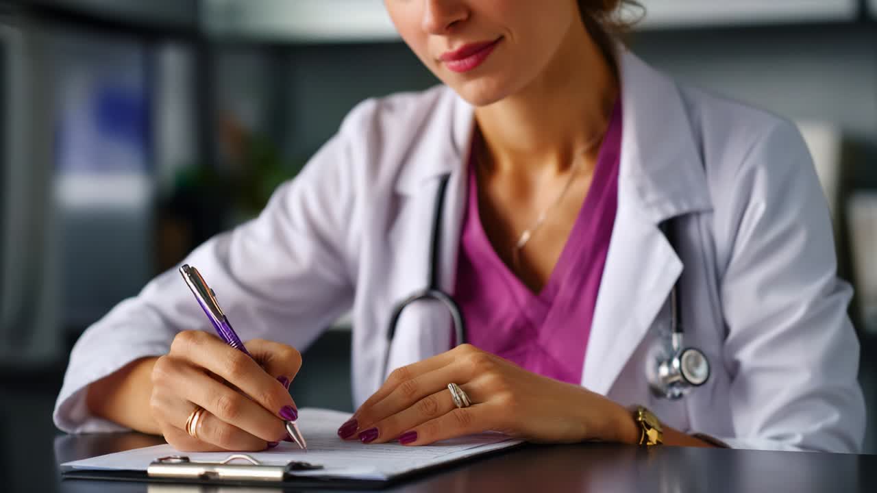 A Professional Medical Practitioner Diligently Takes Notes with Precision and Care in a Well-Equipped Medical Environment, Showcasing Commitment to Patient Care and Attention to Detail
