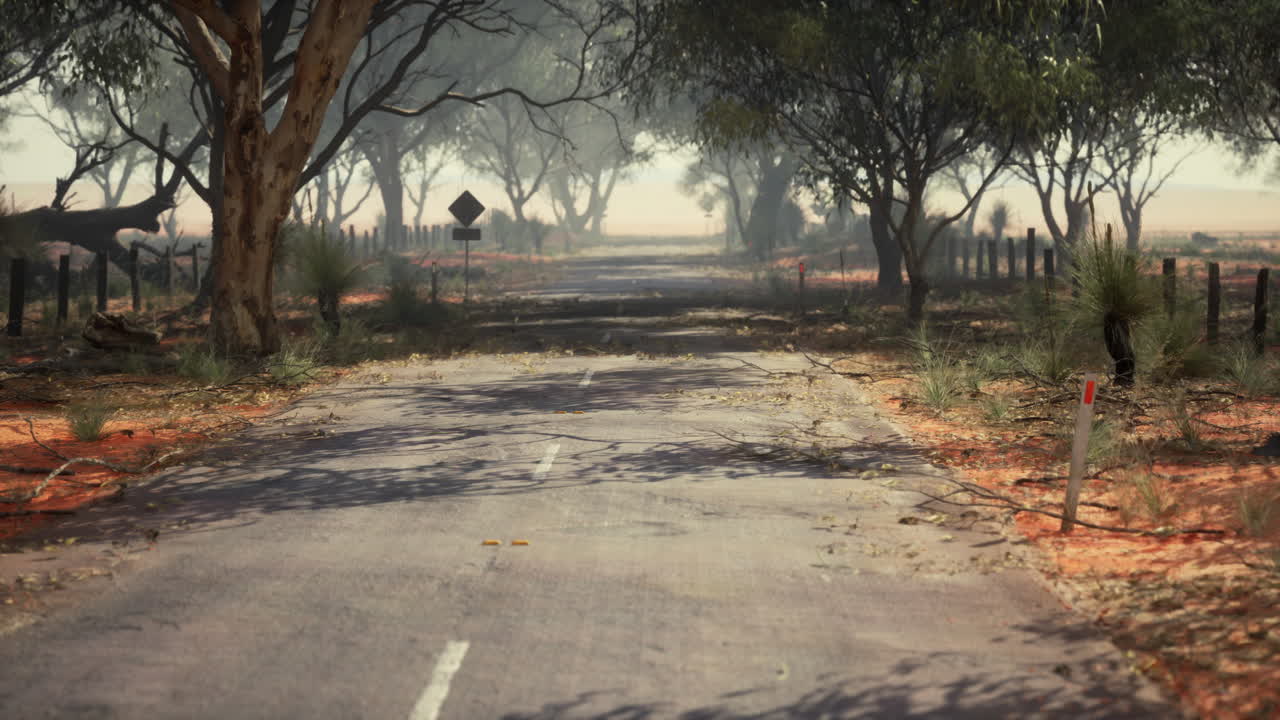 나무 와 시골 울타리 로 둘러싸인 사랑스러운 시골 도로