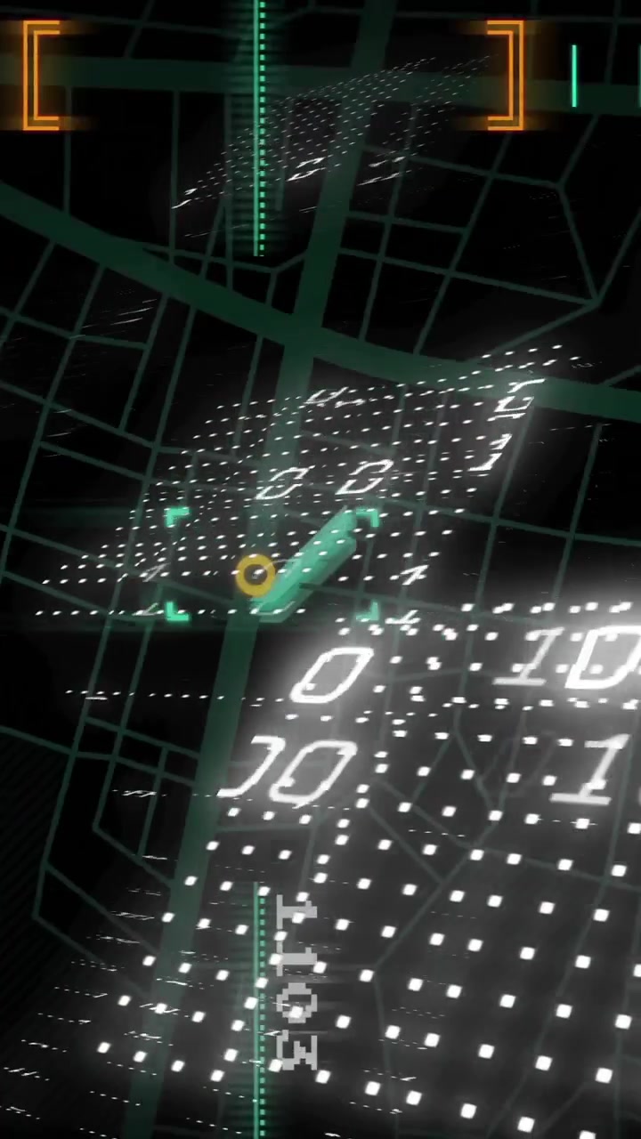 Codice binario e animazione di elaborazione dati digitali su forme geometriche e griglie