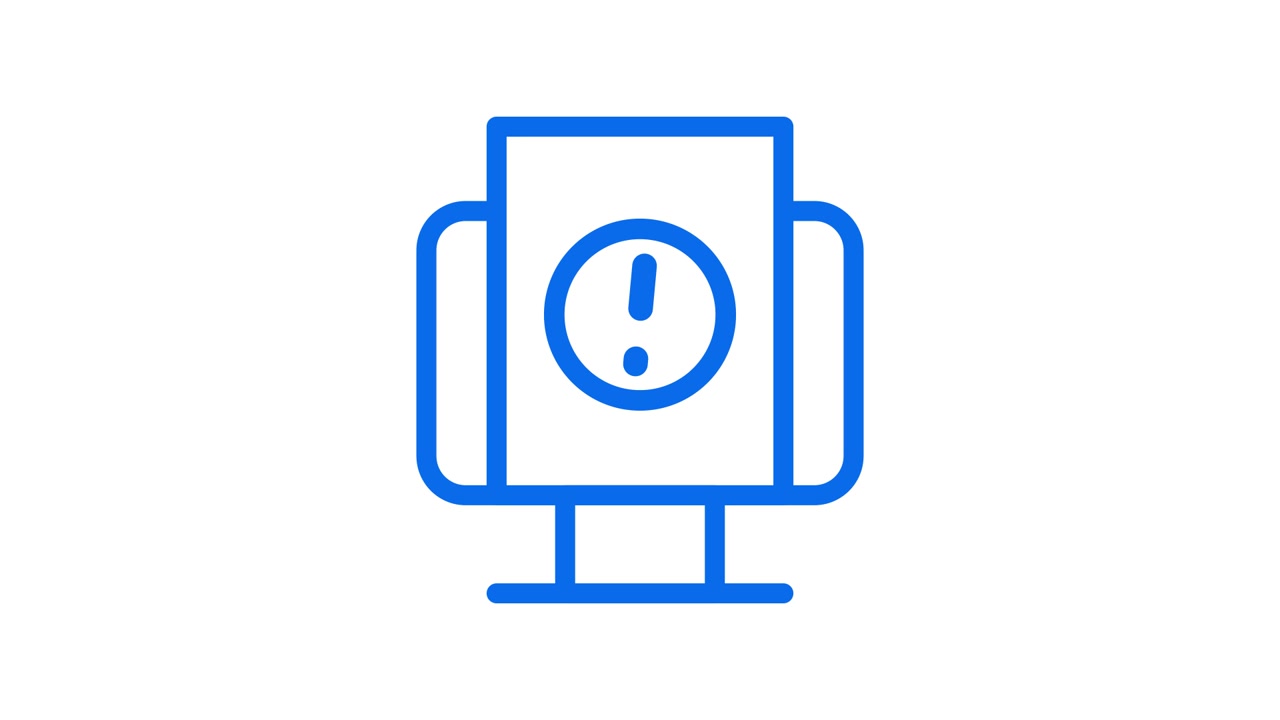 Animated Exclamation Mark Warning Icon on Computer Monitor