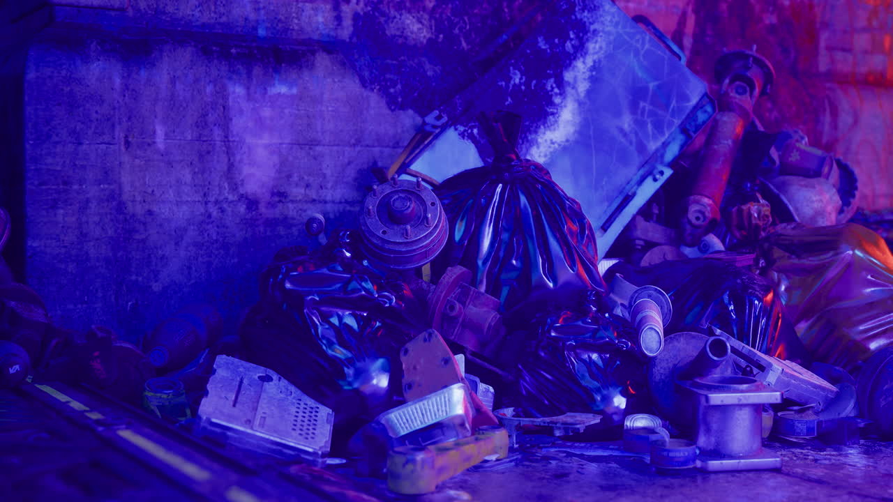 Urban waste collection highlighting discarded materials in a vibrant setting