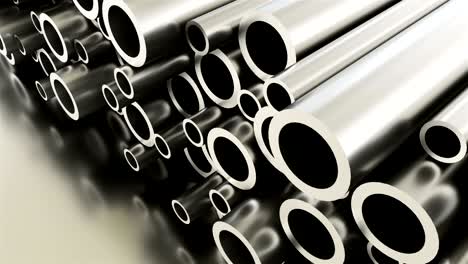 rolled round metal industrial shiny tubes background, 3d render of metallic objects, shaped tubes