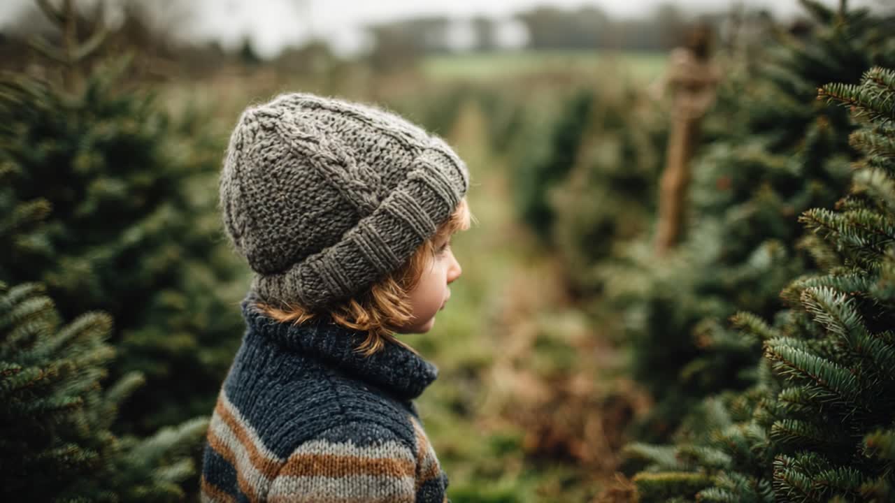 A Thoughtful Journey: A Child Reflecting Amidst Lush Evergreen Trees in a Serene Landscape, Capturing a Moment of Wonder and Connection with Nature