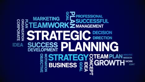 4k strategic planning animated tag word cloud,text animation seamless loop.