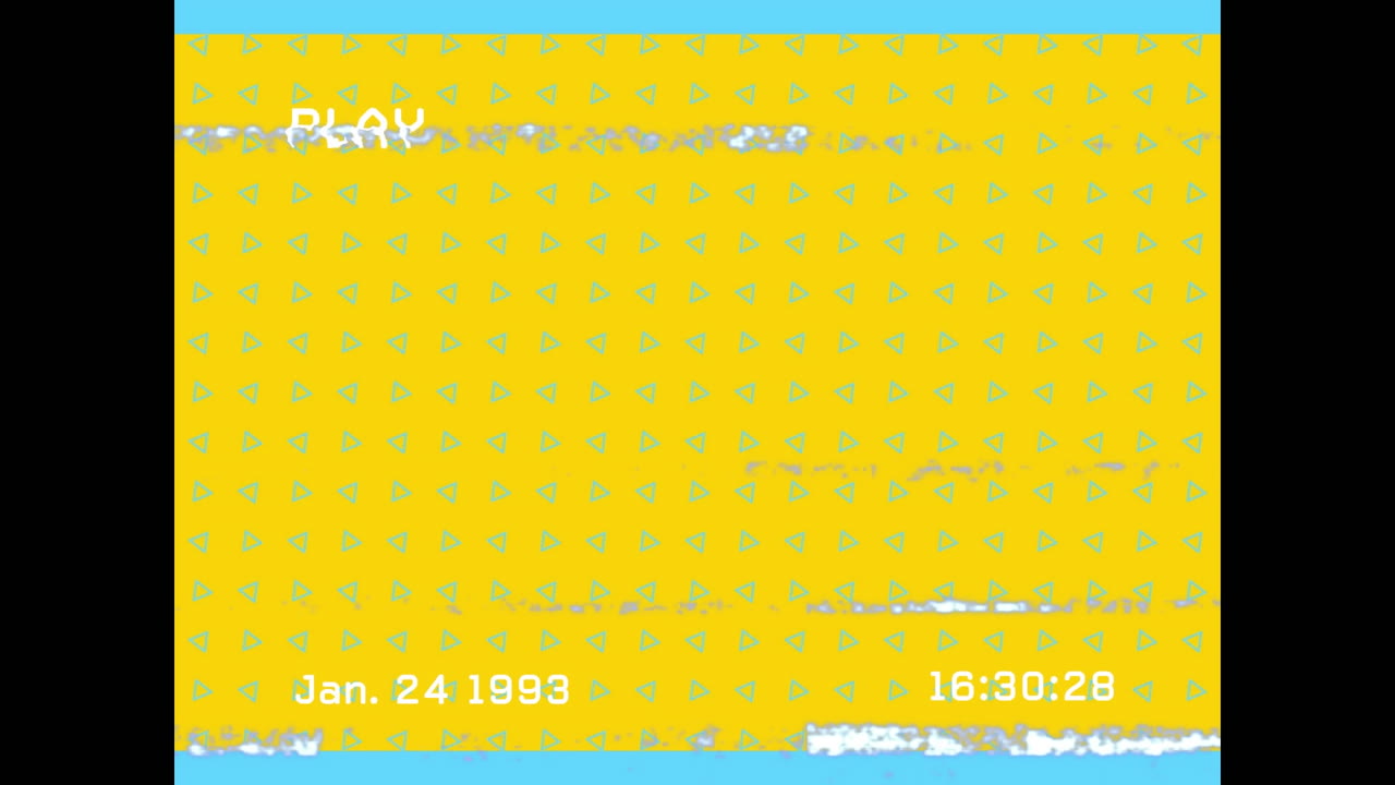 animación de la interfaz de reproducción con líneas de distorsión, en amarillo con formas azules en movimiento repetidas