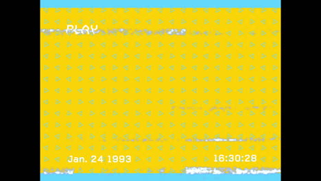 animación de la interfaz de reproducción con líneas de distorsión, en amarillo con formas azules en movimiento repetidas