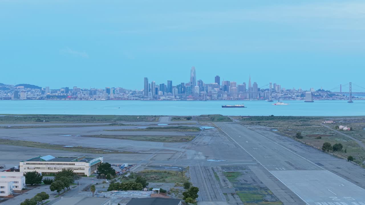 An aerial view of downtown San Francisco California taken from Alameda Point.