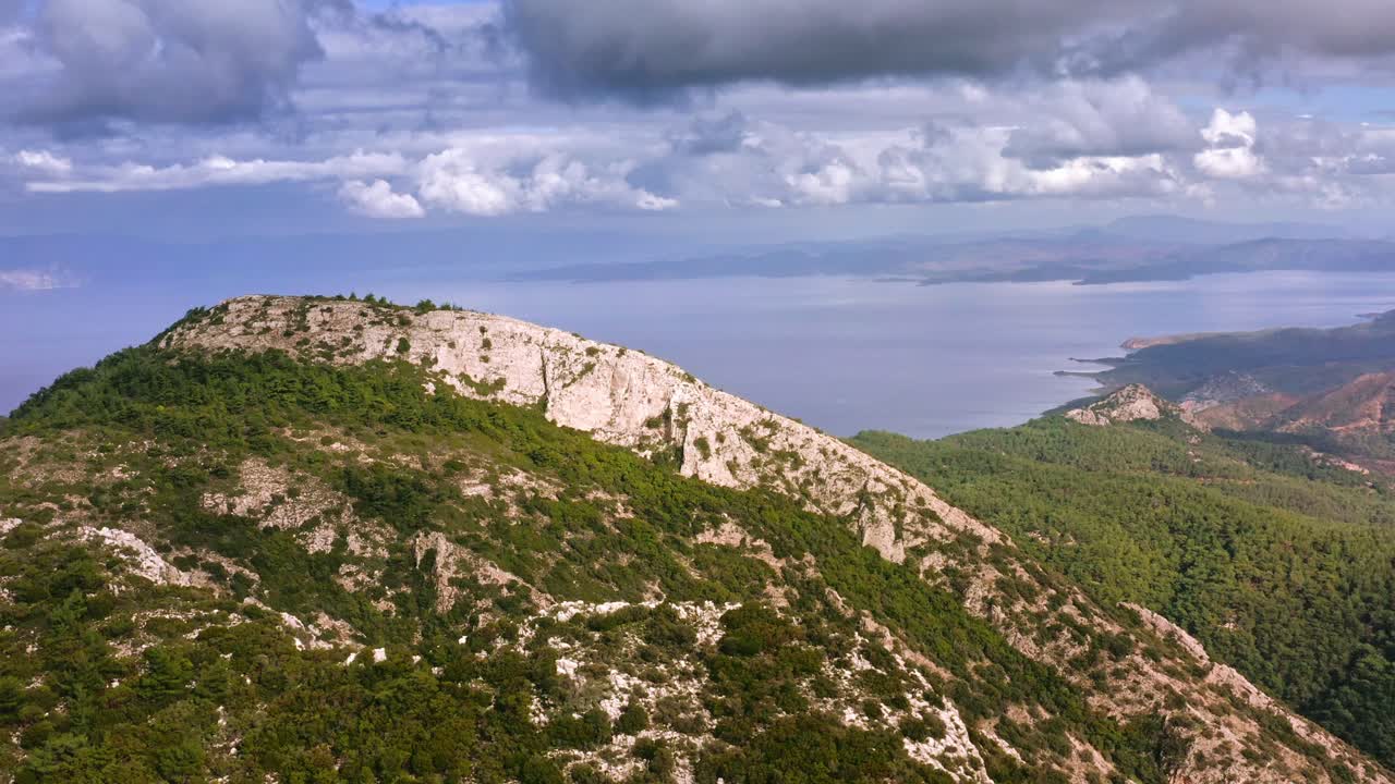 Aerial view of mountainous peninsula around Emecik peak, Reşadiye peninsula, Turkey
