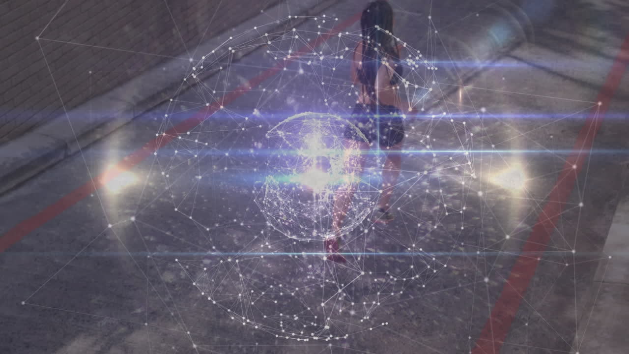 animación de la red de conexiones sobre mujeres que hacen ejercicio al aire libre