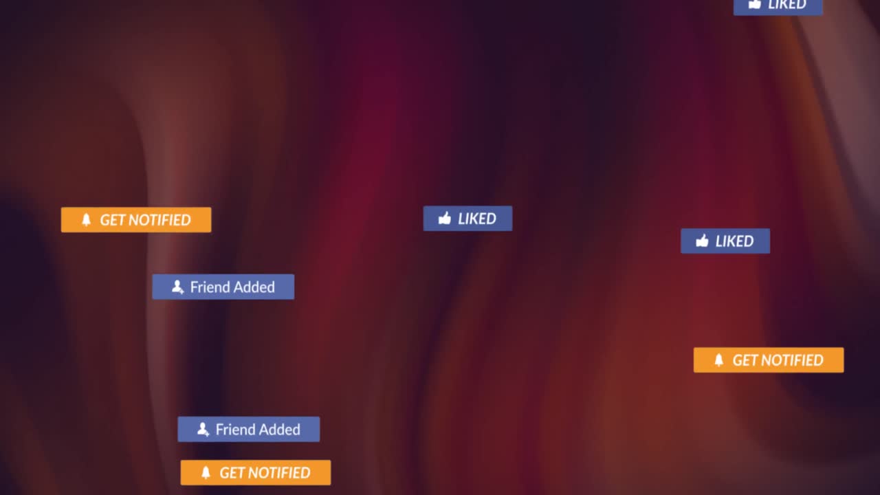 Animation of social media icons over glowing moving wave