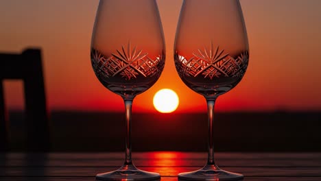 two elegant wine glasses silhouetted against a stunning sunset, capturing the beauty of nature and the serenity of twilight moments