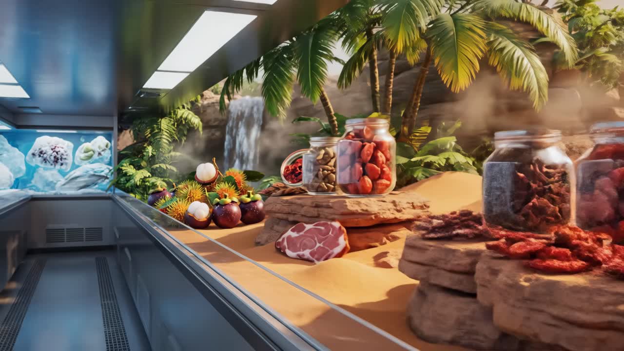 Tropical Fruits and Preserved Meats Display