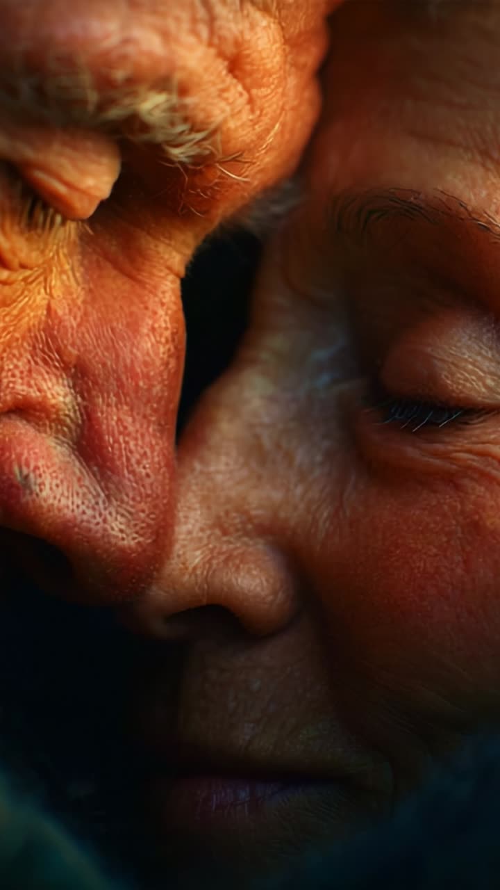 Intimate Connection: A Close-Up Portrait of Two Elderly Individuals Sharing a Tender Moment Highlighting Their Deep Emotional Bond and Lifelong Love