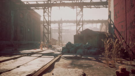 Old-abandoned-industrial-street-view-with-brick-facades