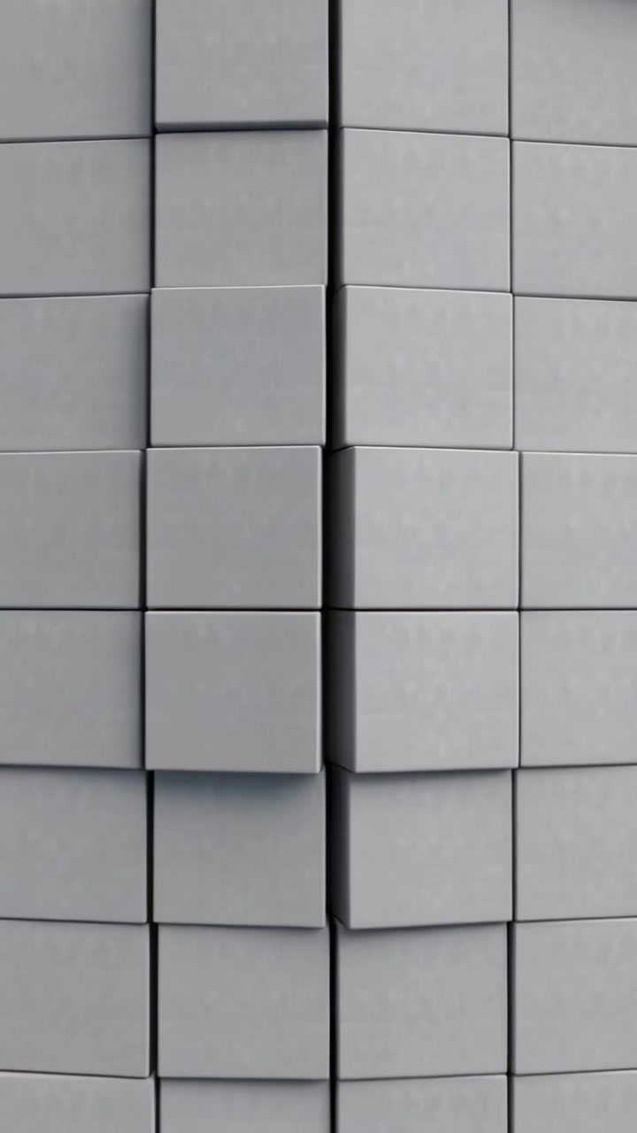Vertical video: Lifting tiles at left center pushing into rising bulge on gray plane, grid seams