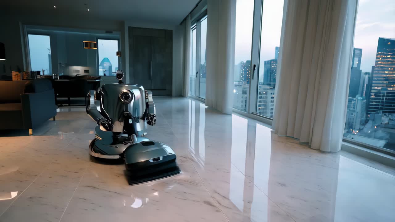 robot aspirador en un apartamento moderno de gran altura