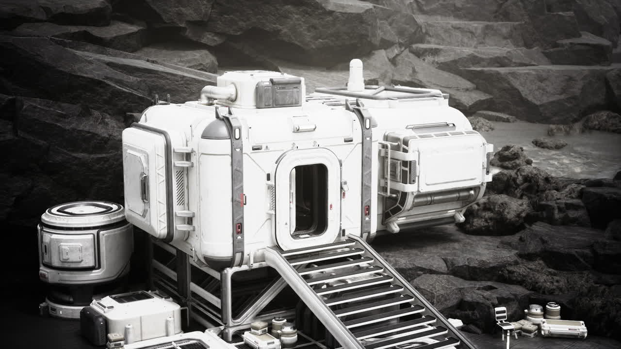 Base extraterrestre su un paesaggio roccioso