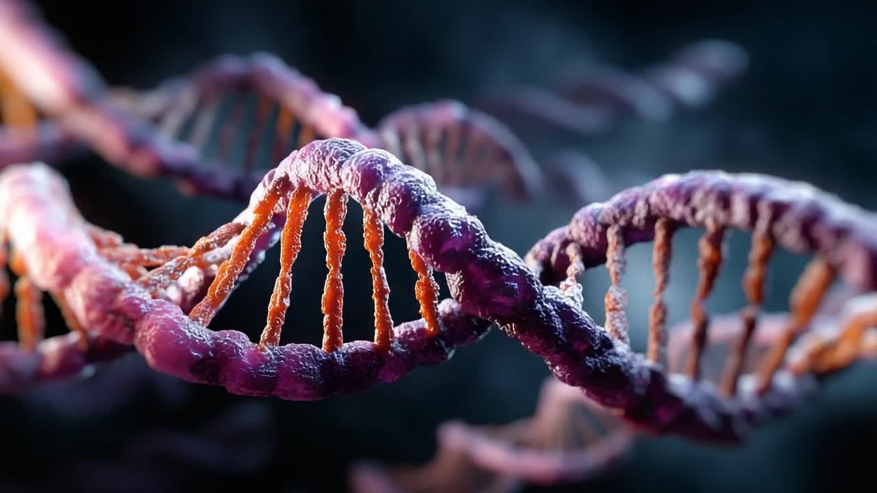Stunning Visualization of DNA Helix Structure Highlighting Genetic Information and Molecular Biology in a Captivating Sci-Fi Inspired Background