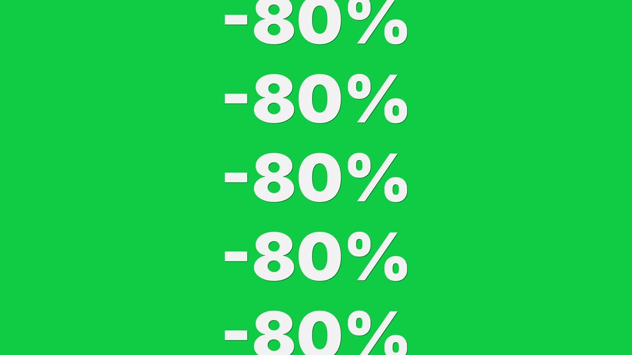 Stacked minus 80 percent text repeats vertically and scrolls upward on green screen