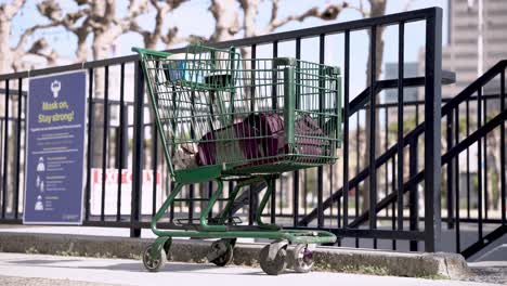 man passing by an abandoned shopping cart in the park