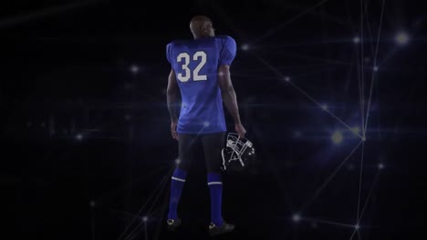 animación de la red de conexiones sobre el jugador de fútbol americano afroamericano