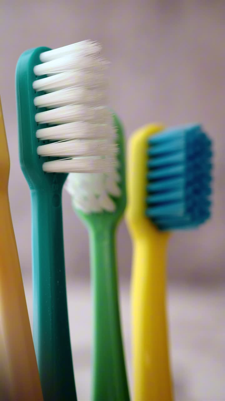 Close-up View of Colorful Toothbrushes