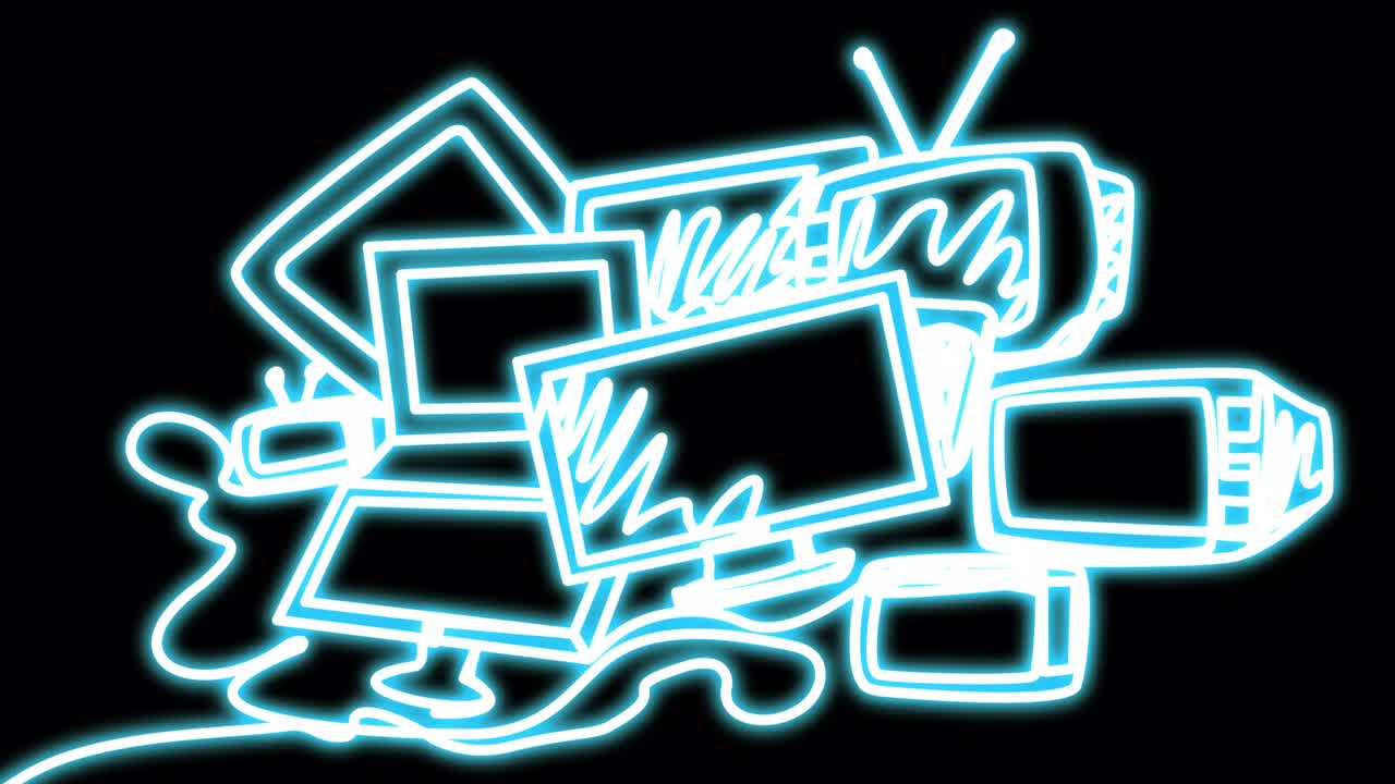 Neon monitors and TV screens.