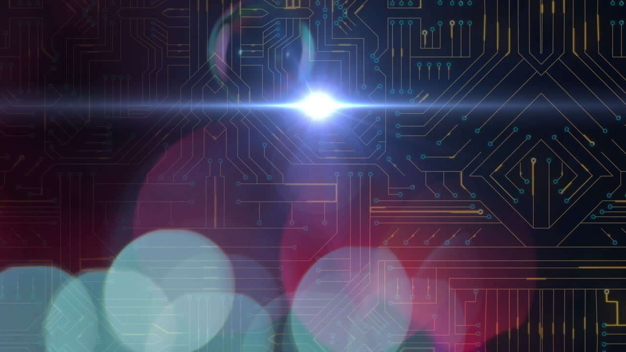 Animazione di punti luminosi su circuito stampato di computer