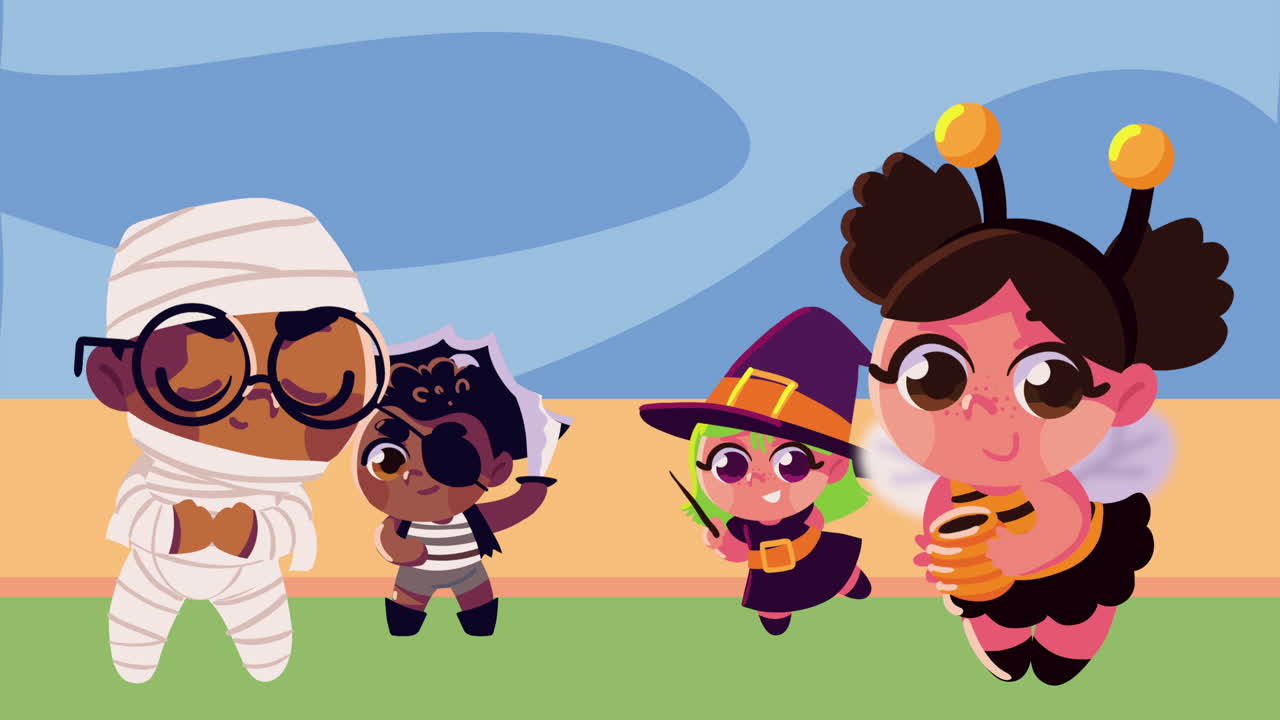 feliz halloween con niños disfrazados