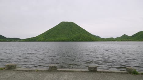 beautiful scenery at haruna lake in northern gunma with fuji haruna in distance