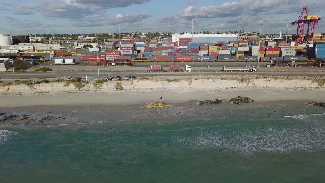 Aerial drone reverse escalating shot from Port Beach, North Fremantle