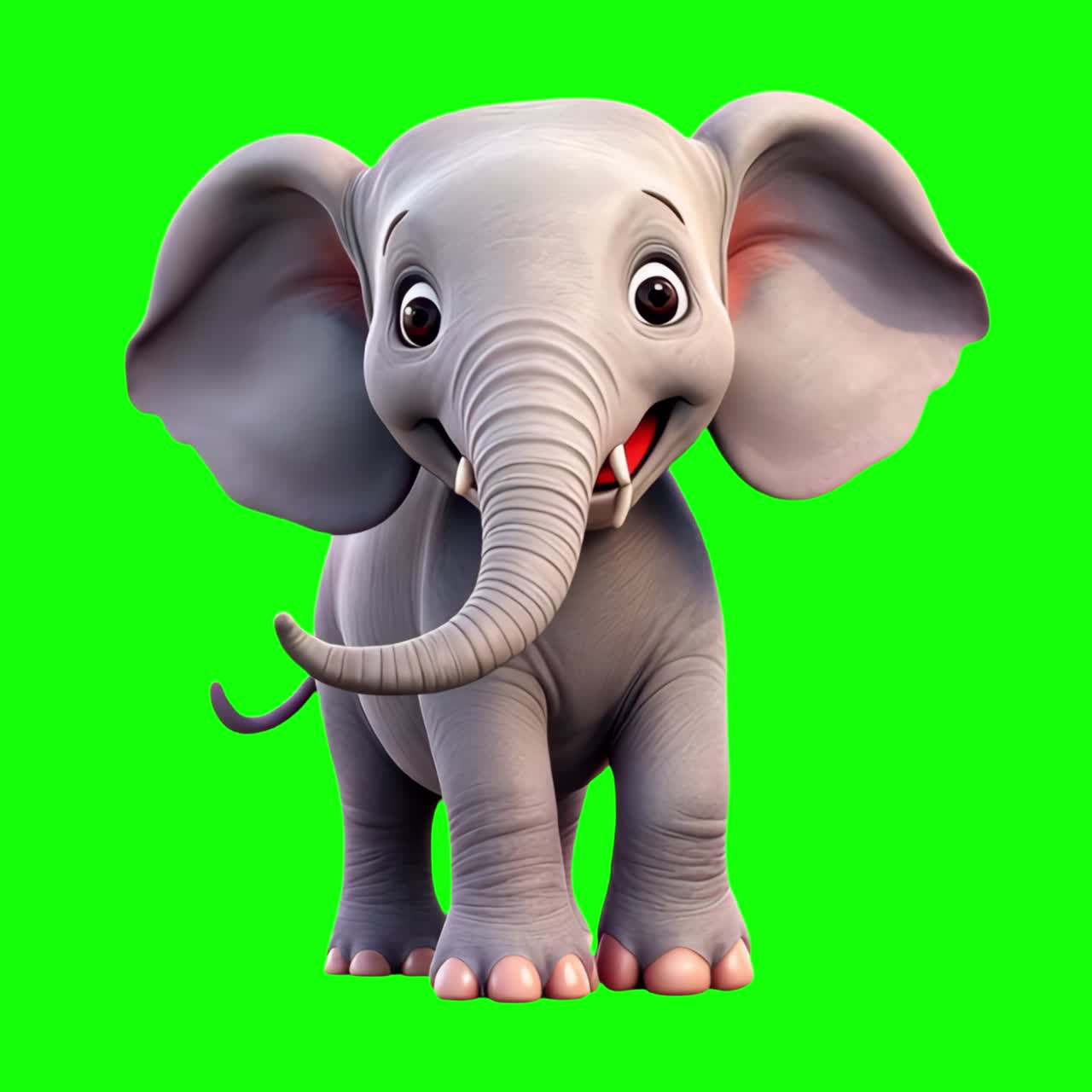 Cute cartoon elephant illustration animation, transparent 4K video, green screen
